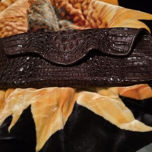 Custom Made Dark Brown Alligator Clutch Bag.